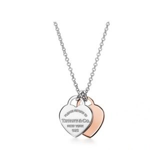 Return to Tiffany Double Heart Tag Pendant in Silver and Rose Gold